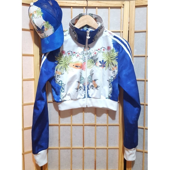 Rare💙Adidas Cropped Floral Track Jacket & Cap - Picture 2 of 9